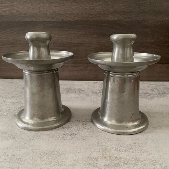 Gerotin Danish Vintage Mid Century Modern Pewter 5.5" Candlestick Holders Set/2 - Picture 1 of 9